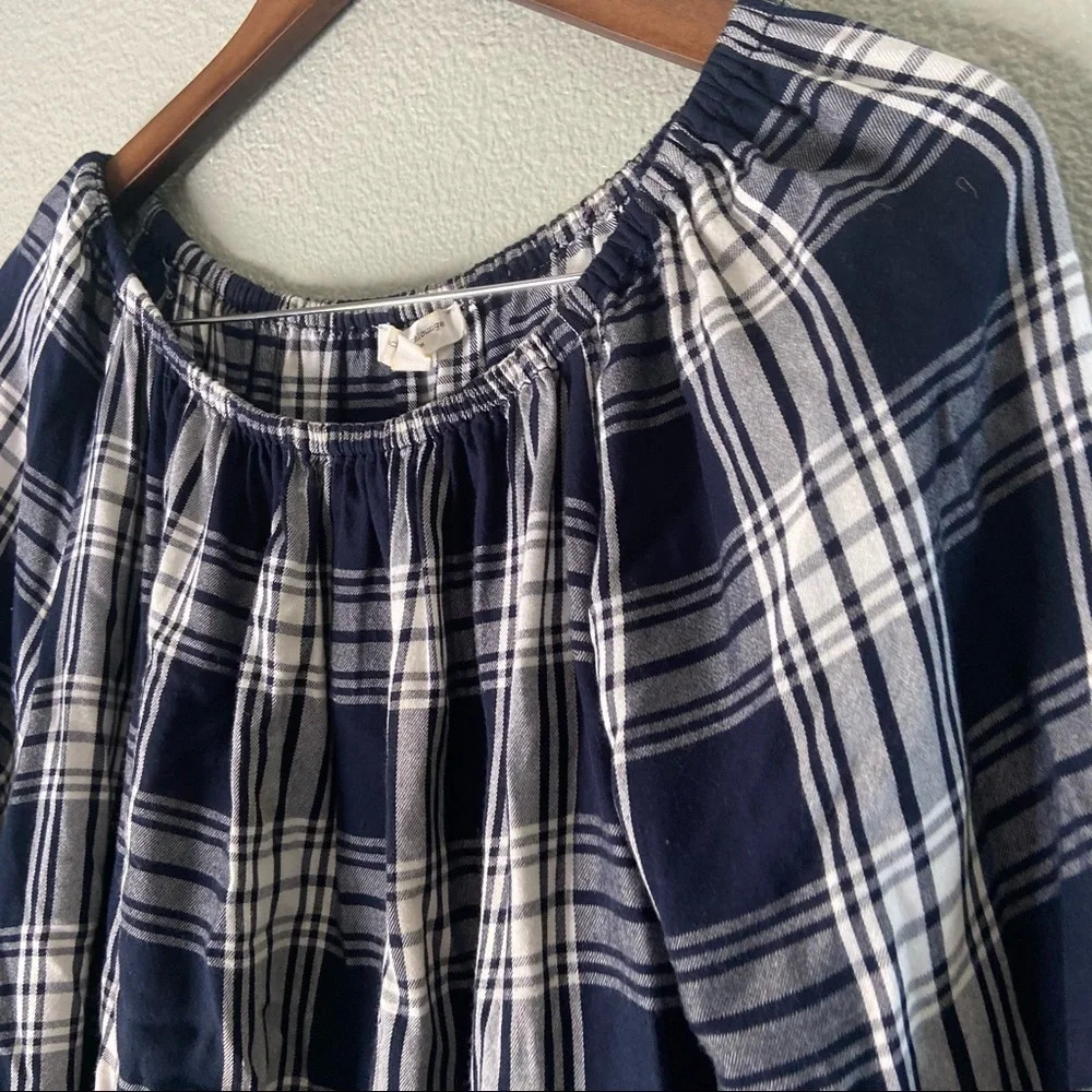 Plaid Tartan Blouse Off the Shoulder Size Medium Fall Spring BEACHLUNCHLOUNGE - Picture 3 of 11